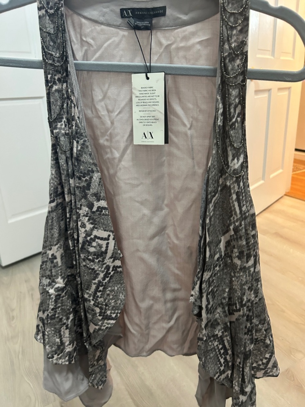 Armani Exchange Gray Snake-Print Sleeveless Draped Vest